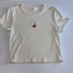 Pink Rose Ivory Teens Tee with Cherry Detail